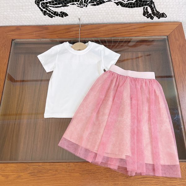 

kids sets high-end children clothing girls suits 2022 summer new net red foreign style large children's short-sleeved t-shirt half skir, White