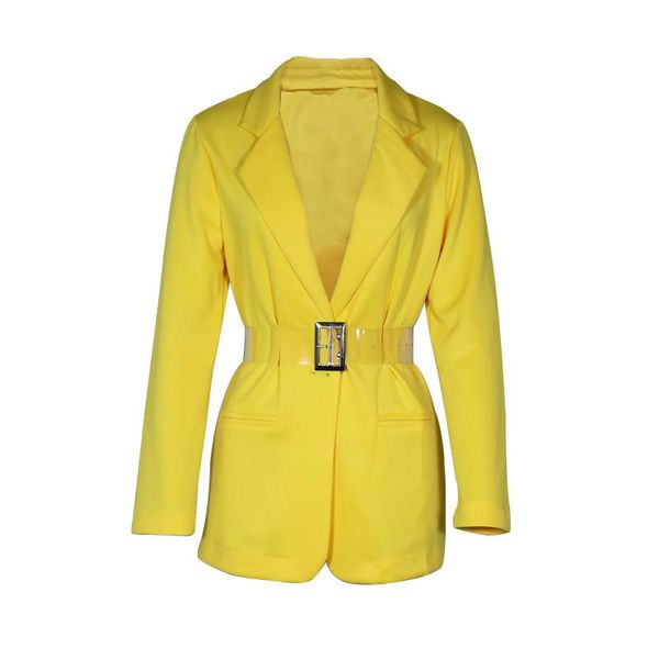 

yellow buttonless blazers with big sashes solid colors long sleeve fashion suits women spring autumn office lady new work blazer, White;black