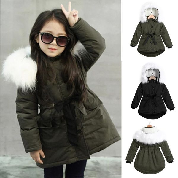 

baby girl fur' hooded jacket padded coat kids long thick warm jacket parkas, Blue;gray