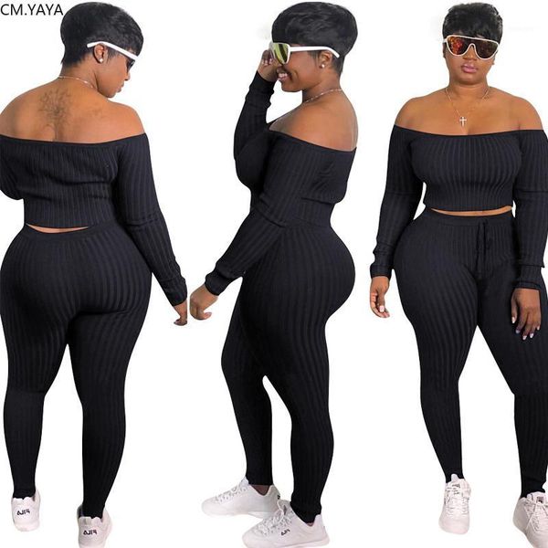 

winter women's set knitted slash neck leggings pants suit full sleeve two piece set tracksuit outfits club sportwear h10851, White