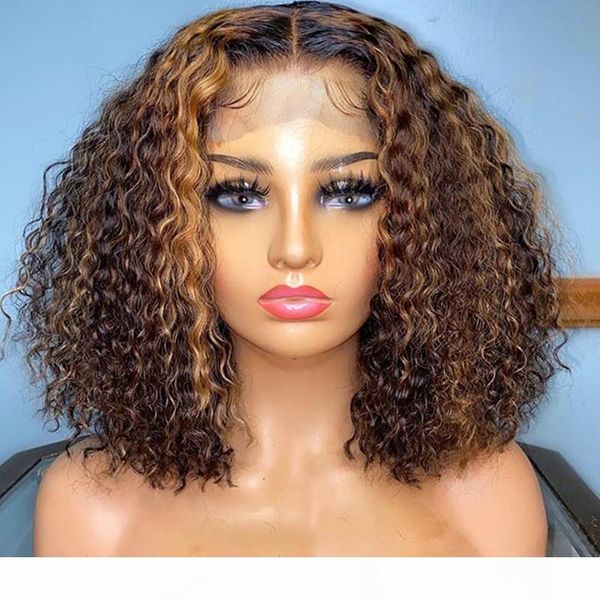 

360 lace frontal highlight curly blonde human hair lace front wigs for women glueless full loose deep wave wigs, Black;brown