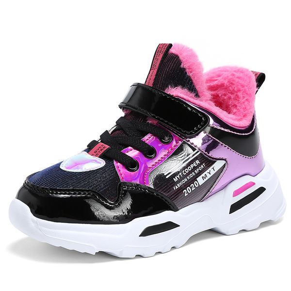 

winter children's casual warm girls toddler soft bottom kids sports shoes plush outdoor sneakers students snow boots, Black;red