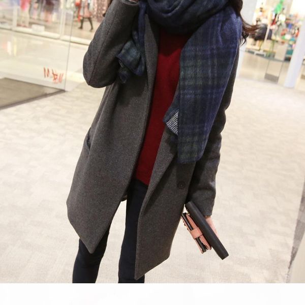 

autumn winter fashion women woolen coat single button long jacket and coat wool&blends cashmere suit coat plus size, Black