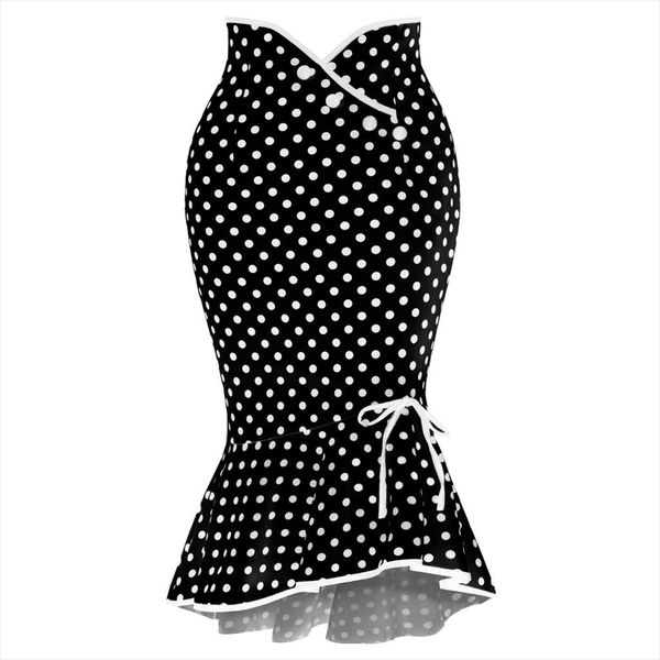

faldas mujer moda 2020 summer fashion womens skirt casual polka dot bow ruffled tight hips party skirt, Black