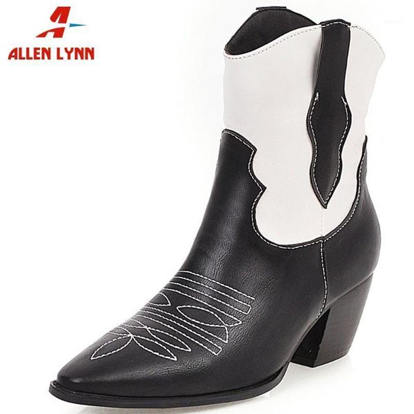 

boots allen ladies high chunky heels shoes woman slip-on pointed toe ankle western women design sewing boots1, Black