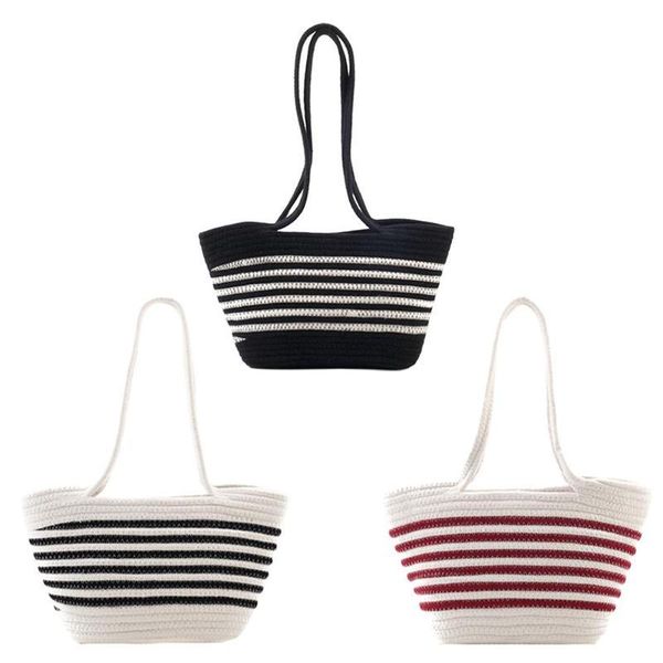 

handmade woven straw bags shell beach handbag tote women stripe contrast color casual handbag harajuku bolsas feminina muje new