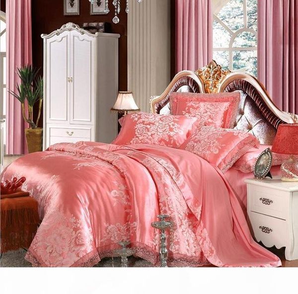 

luxury jacquard bedding set king  size 4 6pcs bed linen silk cotton duvet cover lace satin bed sheet set pillowcases fashion new