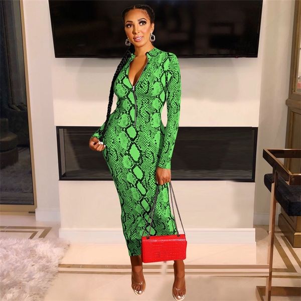 

haoyuan snake print bodycon dress women rave wear on both sides midi tight christmas dresses long sleeve club party dress y200103, White;black