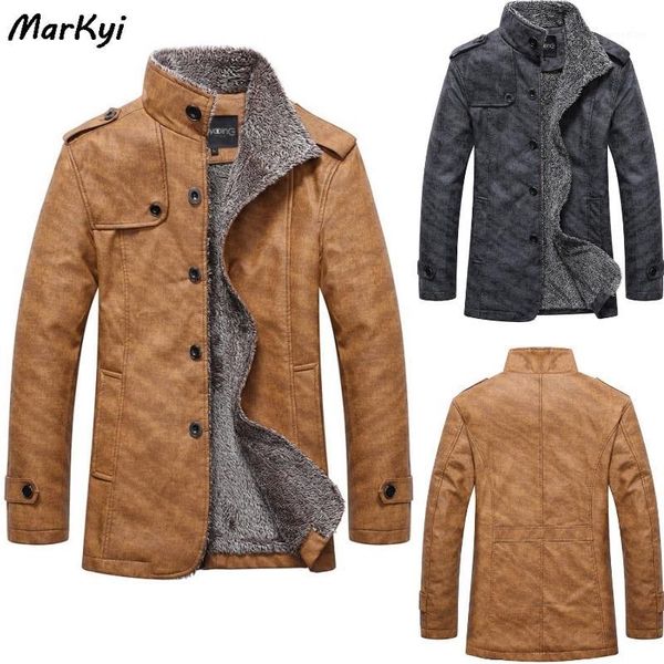 

markyi 2020 fashion men's winter leather jacket single breasted long sleeve leather jacket motorcycle for men1, Black