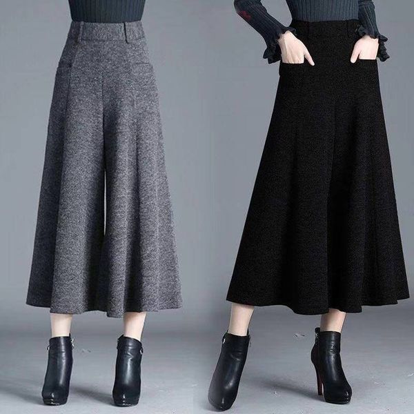 

winter women thick knit black leg loose ankle casual length elastic waist more size pants 09c7, Black;white