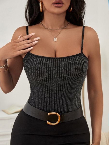 

rib knit glitter cami k4ps#, White