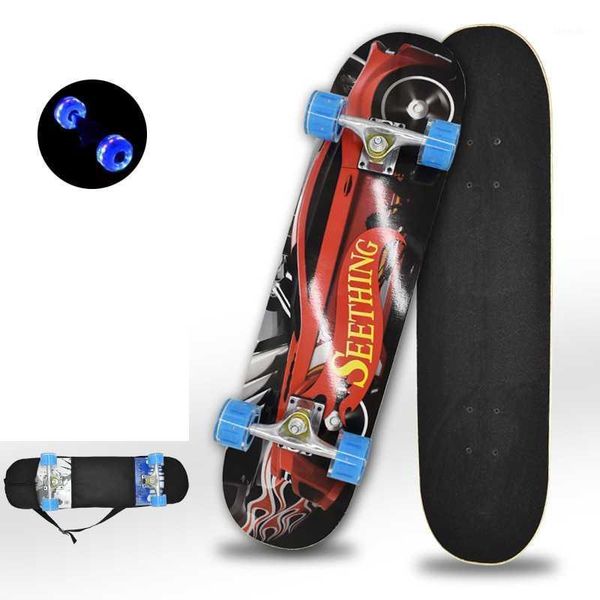 

skateboarding skateboard longboard pulley wheel double snubby wood roller board flashing four skate kid scooter1