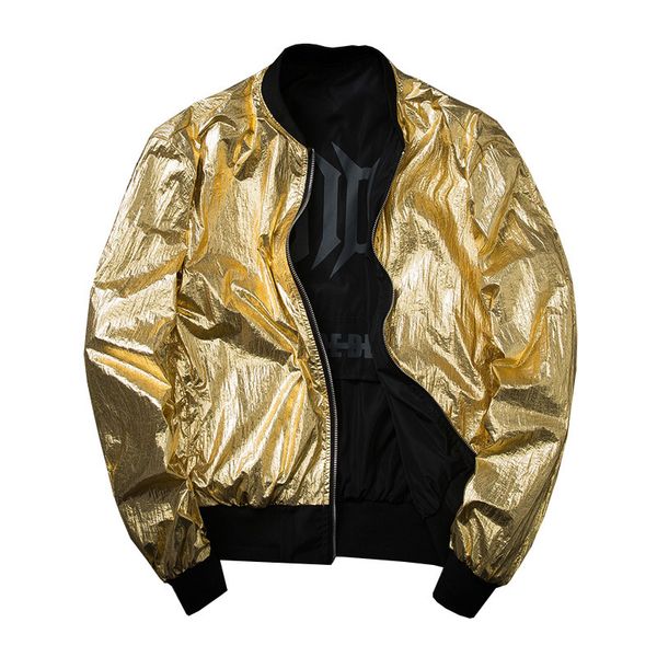 

2021 new male fashion hip hop baseball double face flight gold high street classic jacket 66l1 fco9, Black;brown