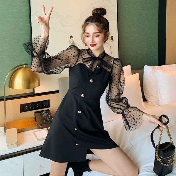 

wanghong якорь новый aline платье бабочка бабочка butterflydress осень 2020 женская мода сетки лук тонкий сексуальный a-линия юбка ib79p, Black;gray