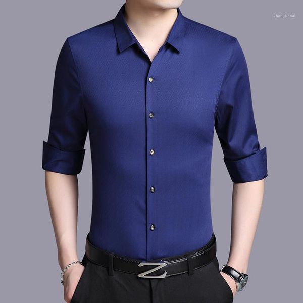 

men 2020 long spring sleeve white real silk shirt black mens shirts casual slim fit korean social camisa masculina kj22661, White;black