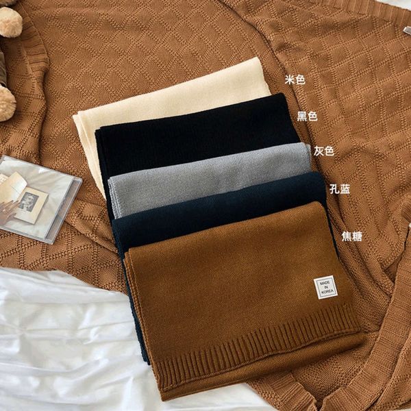 

knitted autumn 2020 simple scarf pure color couple's korean collar female winter men and women, Red;brown