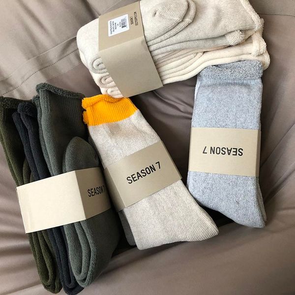 

7 color pure cotton full towel bottom thickening three pair high street women and men couple colorblock stockings socks, Black