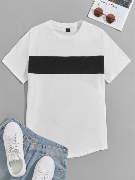 

men color-block tee p96l#, White;black