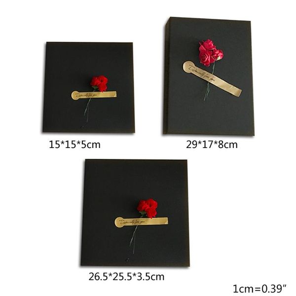

gift wrap black kraft paper box with roses simple design present container lid l9cf
