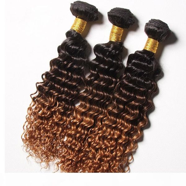 

honey blonde 1b 4 30 ombre hair brazilian virgin hair deep wave 3 4 bundles unprocessed virgin deep curly human hair extensions, Black