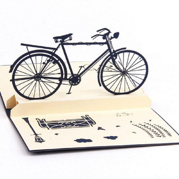 

1pcs/lot 3d up handmade laser cut vintage cards vintage bike creative gifts postcard birthday greeting cards for lovers