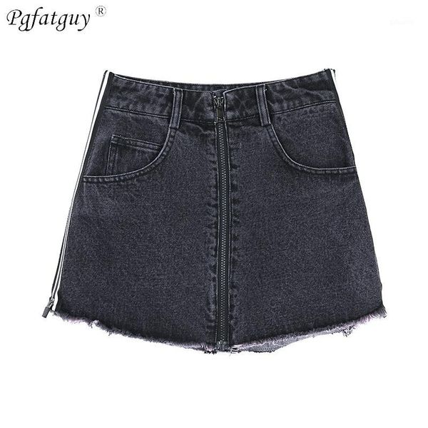 

denim skirts high waist pencil mini skirts women 2019 summer new arrivals front zippers pockets blue jean skirt style saia jeans1, Black