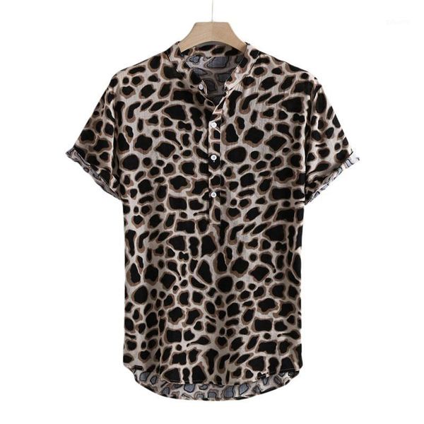 

fashion leopard print shirt men short sleeve party 2020 casual loose camisa lapel summer mens hawaiian shirts streetwear, White;black