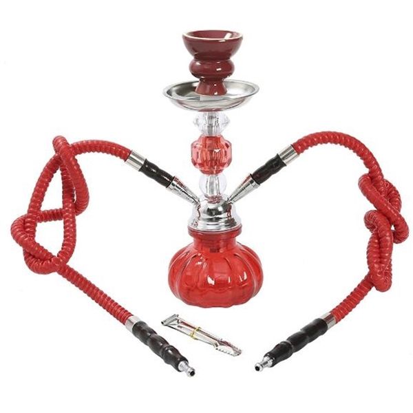 

double hoses hookah set nargile travel pipe with flavors bowl metal charcoal tongs chicha narguile accessories
