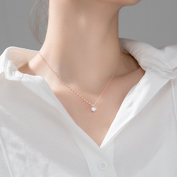 

sterling silver 925 jewelry 6mm round cz zircon pendant necklaces for women sweet long chain necklace wedding jewelry, Black
