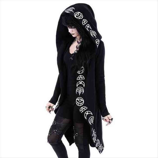 

autumn female hooded sweatshirt zipper up slit back long sleeve loose print women fleece hoodies coats plus size hoodie, Black