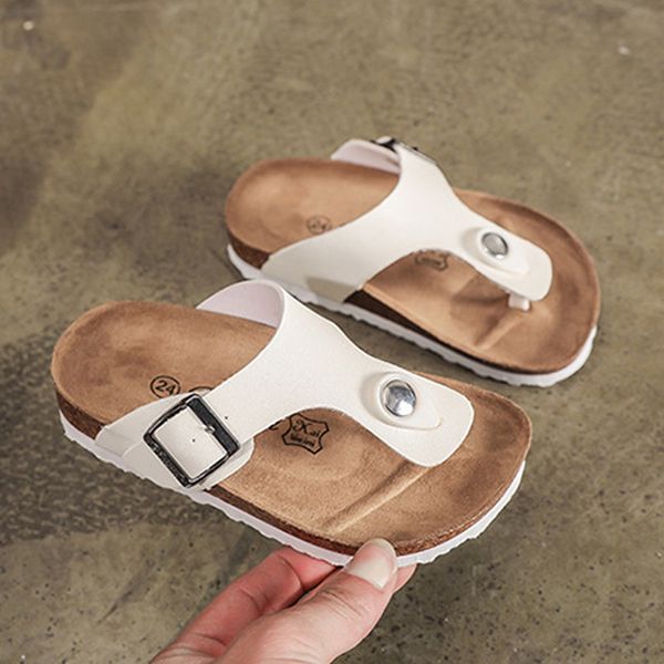 

girls mini cork clip toe flip flops 2020 summer kids shoes infant baby flats mother& boys sandals antiskid, Black