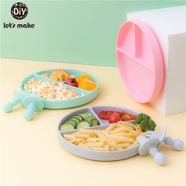 

silicone baby plates food feeding dishes children's bowl spoon set plates for food no slip infant food supplement feeding plate lj20122