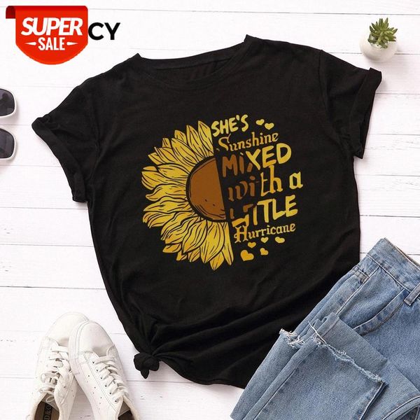 

jfuncy plus size new sunflower printed t-shirt women cotton tshirt summer tees short sleeve woman t shirt female shirts #fh8e, White