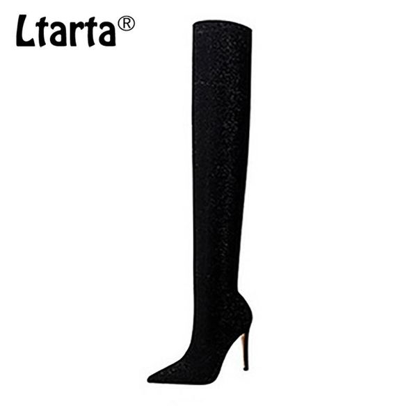 

ltarta 2020 women's over knee boots fashion glitter nightclub wear boots fine pointed high heel winter women's ds-125-2, Black