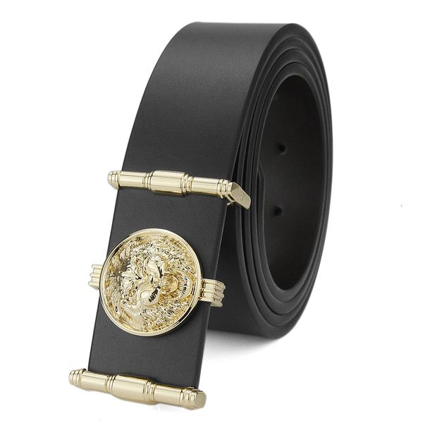 

fashion lion buckle genuine leather belt men designers luxury blue waist belt ceinture homme male cowhide sash belt c19021601, Black;brown