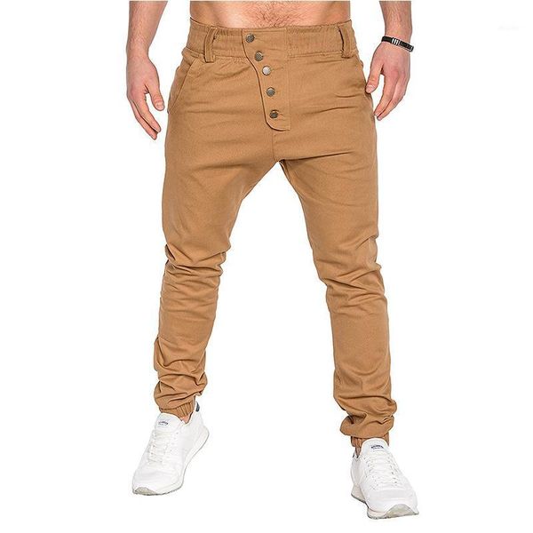 

spring autumn new jogger pants men casual slim button design harem pants cotton trousers men1, Black