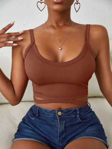 

sxy cutout rib knit tank f6ol#, White