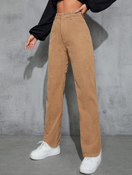 

high waist corduroy straight leg pants n9qm#, Black;white