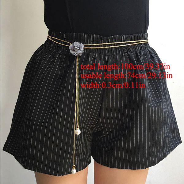 

20fashion metal 3d flower thin chain belt wild waistband ladies pearl waist chain korean women dress decoration belts slim belt, Black;brown