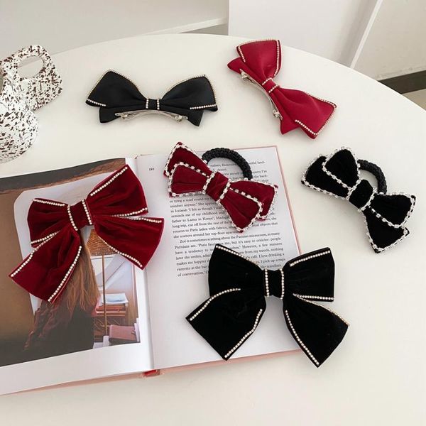 

aomu vintage bowknot shape black red color rhinestone velvet hair clips hair bands for temperament women girls accessories