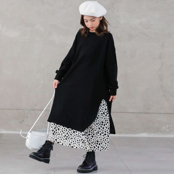 

skirt / girls' 2020 winter autumn plush thickened round neck long sve black casual versatile split drs medium length a2axvl3w4l3p, Red;yellow