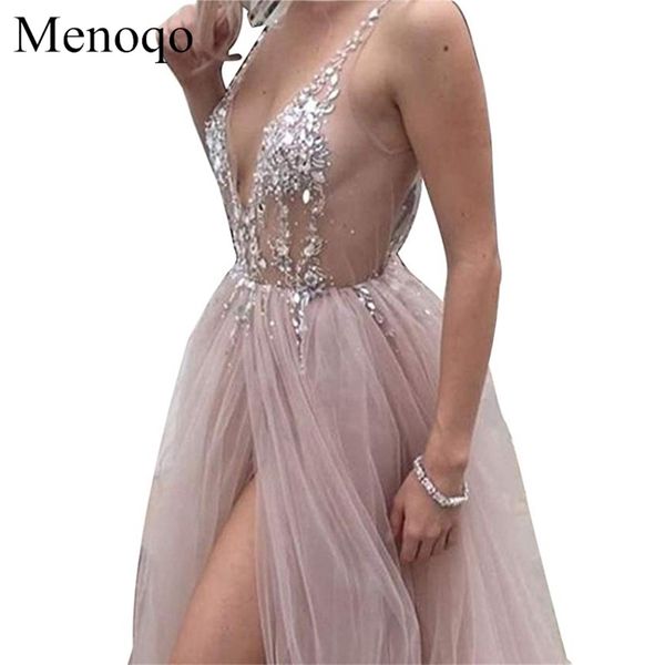 Sexy tulle longos vestidos de baile 2020 nova chegada backless swewer trem frisado uma linha especial ocasião vestidos de noite personalizados fez lj200821