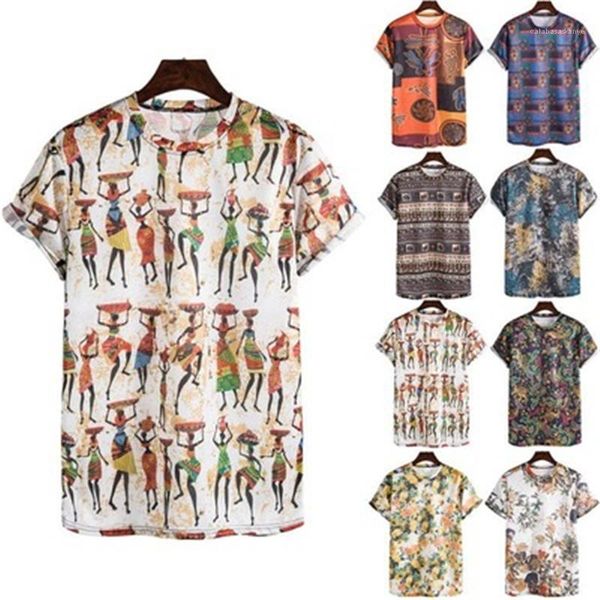 

sleeve casual tees spring summer male new loose tshirt mens round neck t-shirt fashion ethnic style digital printing short, White;black