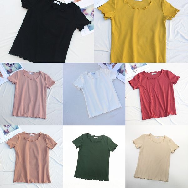 

akjy2 ins super summer new solid color style round neck short slim with t-shirt t-shirt short sleeves for women 05azl, White