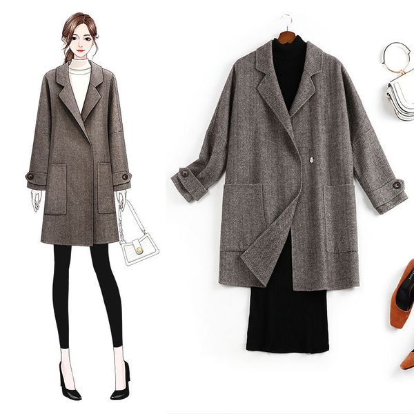 

large long wool coat for autumn/winter 2021 released thin jacket 80027 35ht, Black