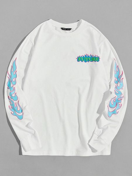 

men fire & letter graphic pullover i1nb#, White;black