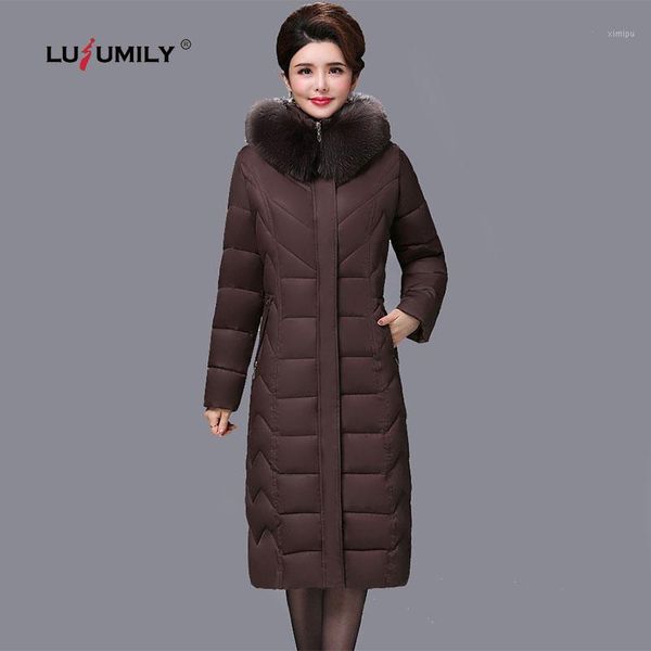 

lusumily hight-quality women winter jacket warm thick sonw wear outerwear cotton coat fur collar female plus size 6xl down parka1, Black