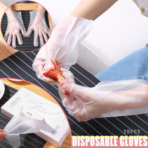 

2*20pcs disposable gloves thickened transparent plastic catering grade film gloves 2 boxes1