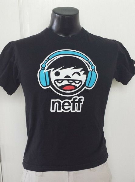 

neff head logo earphones promo t-shirt boys large retro vintage print black sport hooded sweatshirt hoodie