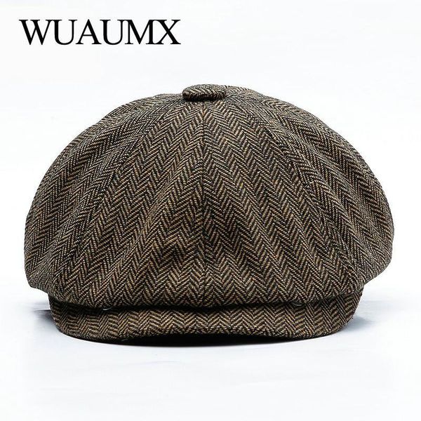 

sboy hats wuaumx autumn winter caps men and women warm tweed octagonal hat for male detective retro flat chapeau, Blue;gray